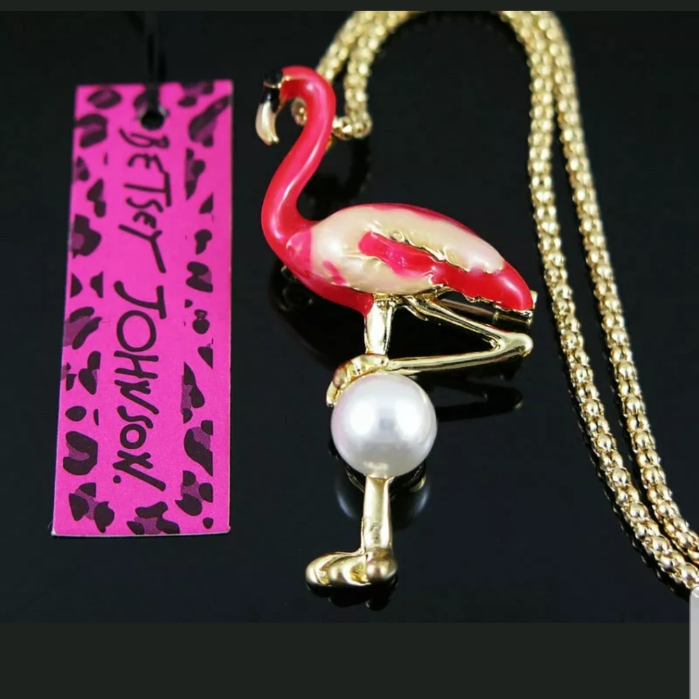 New-BJ, Pink Flamingo, Pearl, Brooch Pin - Picture 2 of 3